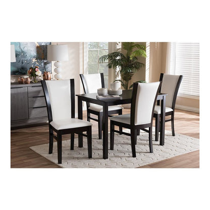 5-Piece Dark Brown Finished White Faux Leather Dining Set