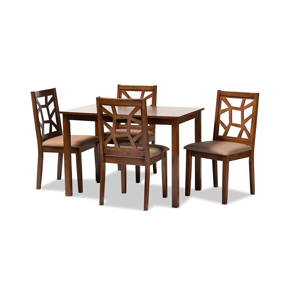 Walnut Brown Finished 5-Piece Wood Dining Set