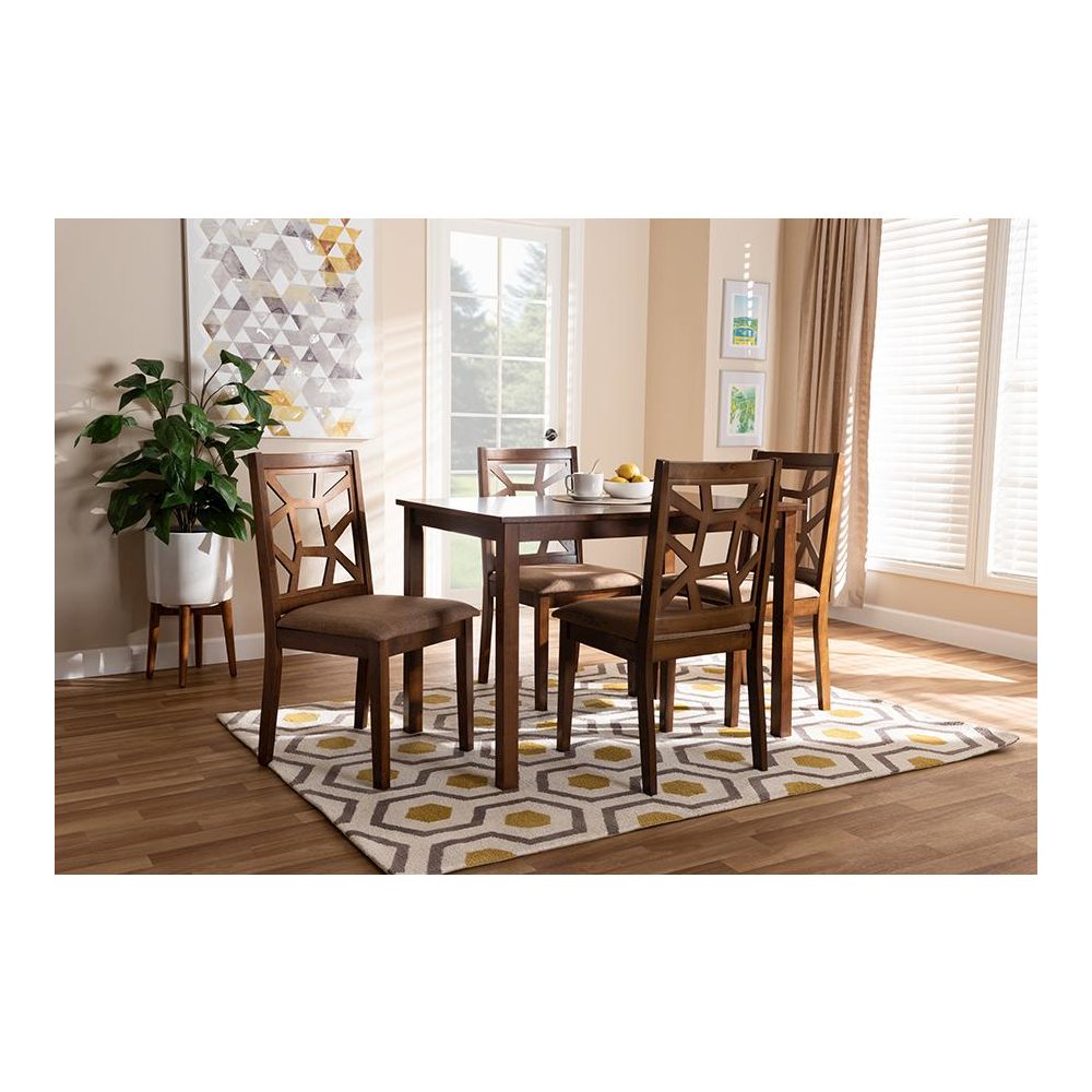 Walnut Brown Finished 5-Piece Wood Dining Set