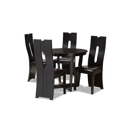Leather Upholstered and Dark Brown Finished Wood 5-Piece Dining Set