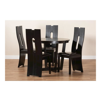 Leather Upholstered and Dark Brown Finished Wood 5-Piece Dining Set