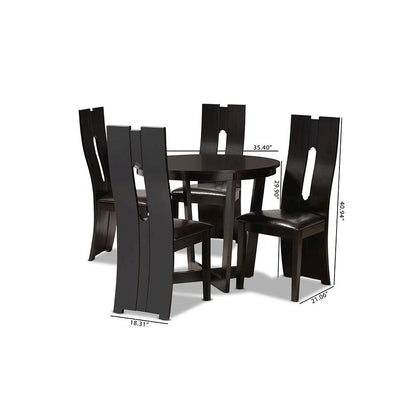 Leather Upholstered and Dark Brown Finished Wood 5-Piece Dining Set