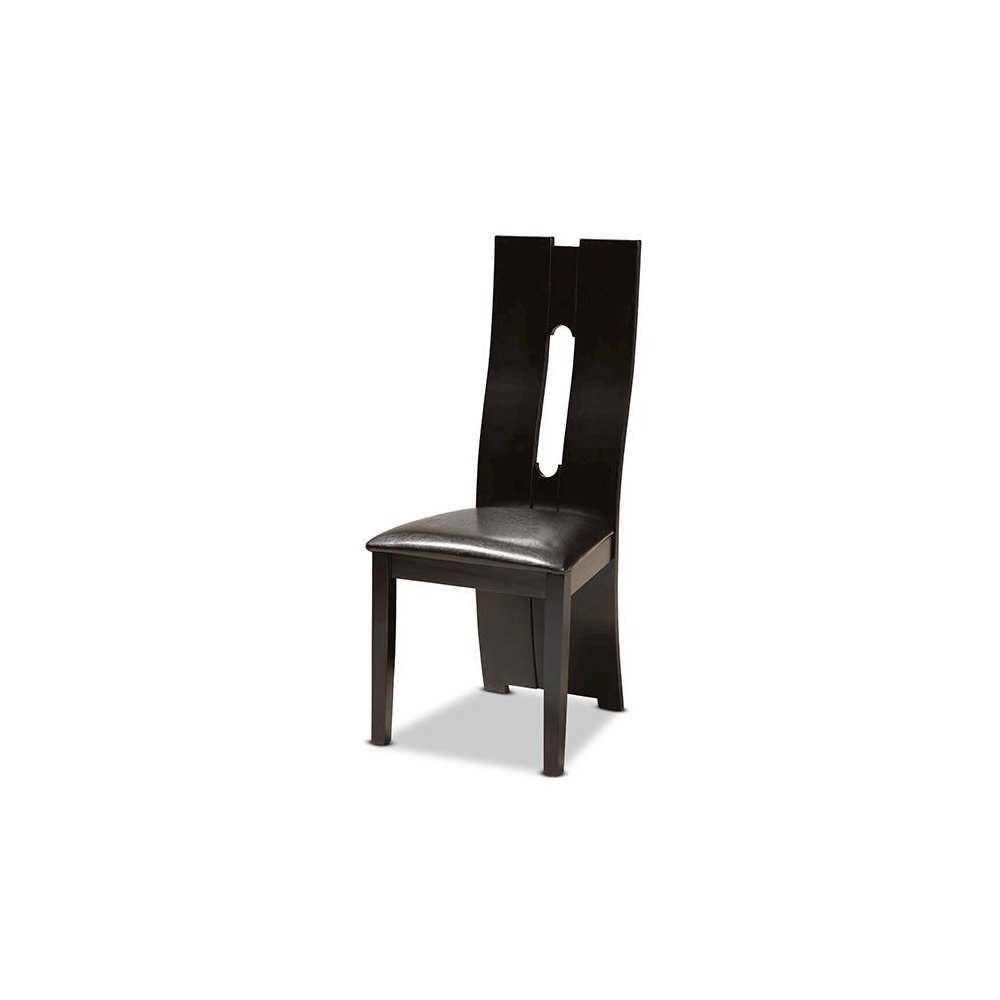 Leather Upholstered and Dark Brown Finished Wood 5-Piece Dining Set