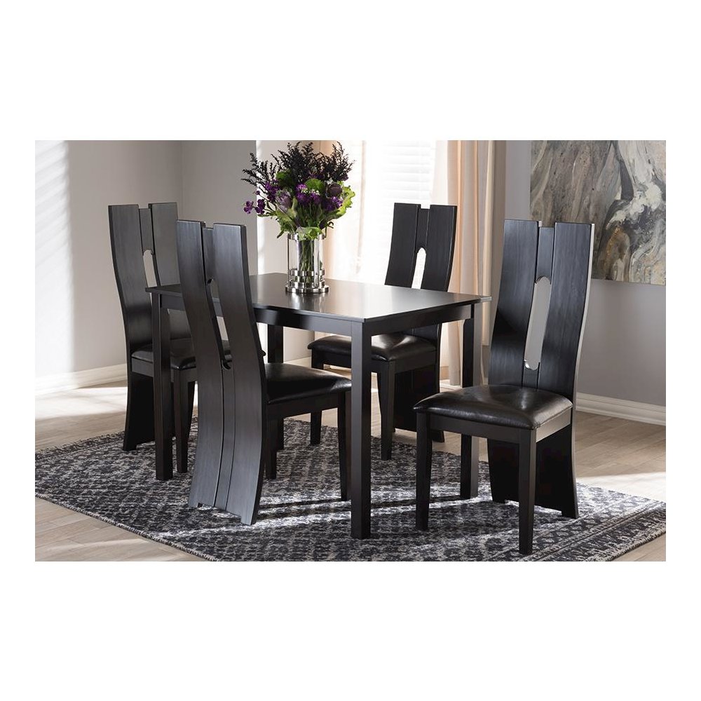 Dark Brown Faux Leather Upholstered 5-Piece Dining Set