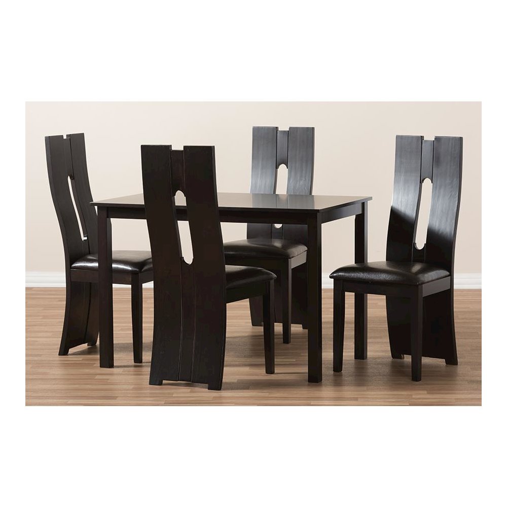 Dark Brown Faux Leather Upholstered 5-Piece Dining Set
