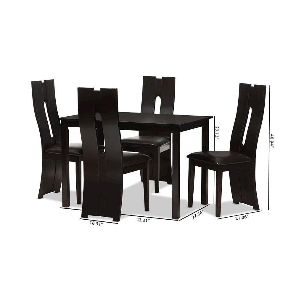 Dark Brown Faux Leather Upholstered 5-Piece Dining Set
