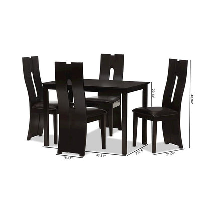 Dark Brown Faux Leather Upholstered 5-Piece Dining Set