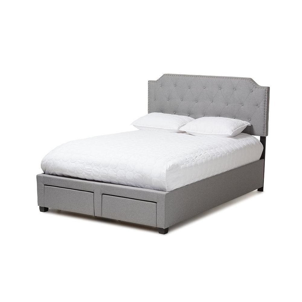 Aubrianne Modern and Contemporary Grey Fabric Upholstered Queen Storage Bed