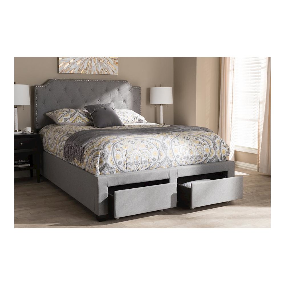Aubrianne Modern and Contemporary Grey Fabric Upholstered Queen Storage Bed