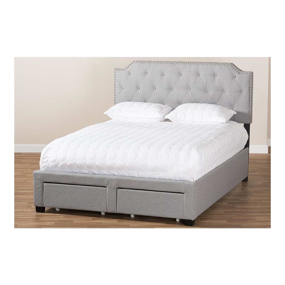 Aubrianne Modern and Contemporary Grey Fabric Upholstered Queen Storage Bed