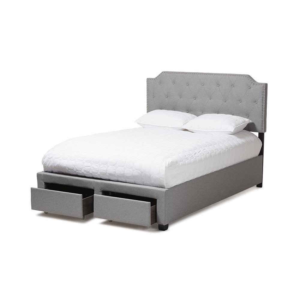 Aubrianne Modern and Contemporary Grey Fabric Upholstered Queen Storage Bed