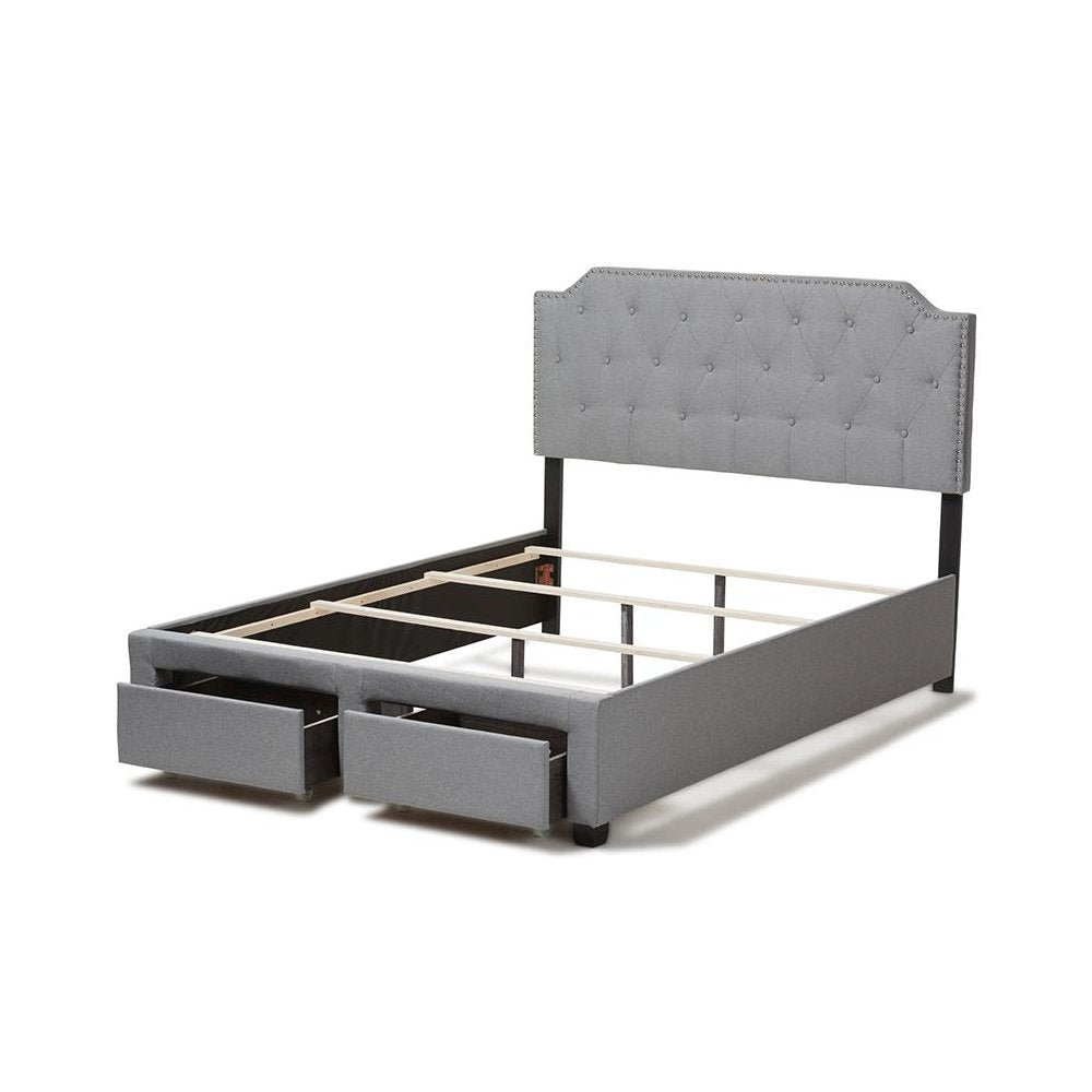 Aubrianne Modern and Contemporary Grey Fabric Upholstered Queen Storage Bed