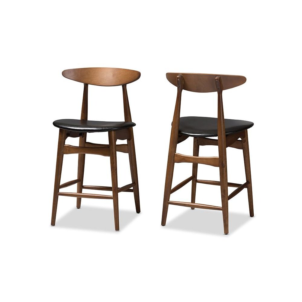 Leather Upholstered Walnut Finished Counter Stool (Set of 2)