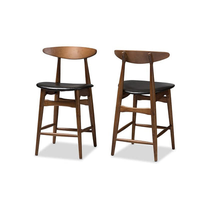 Leather Upholstered Walnut Finished Counter Stool (Set of 2)