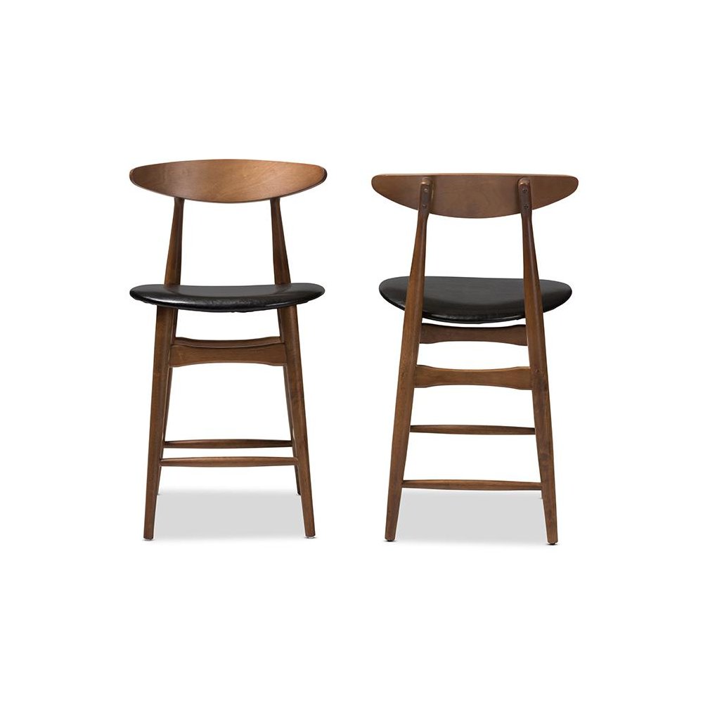 Leather Upholstered Walnut Finished Counter Stool (Set of 2)