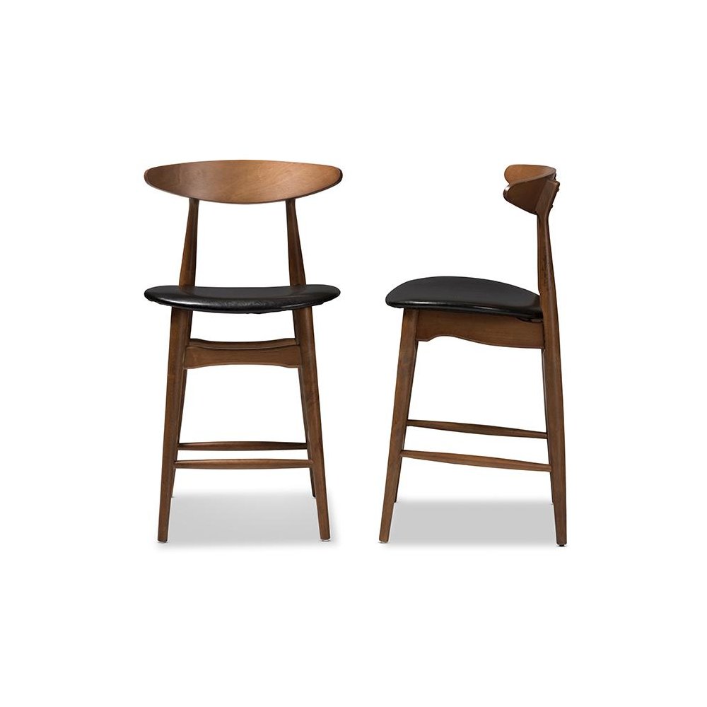 Leather Upholstered Walnut Finished Counter Stool (Set of 2)