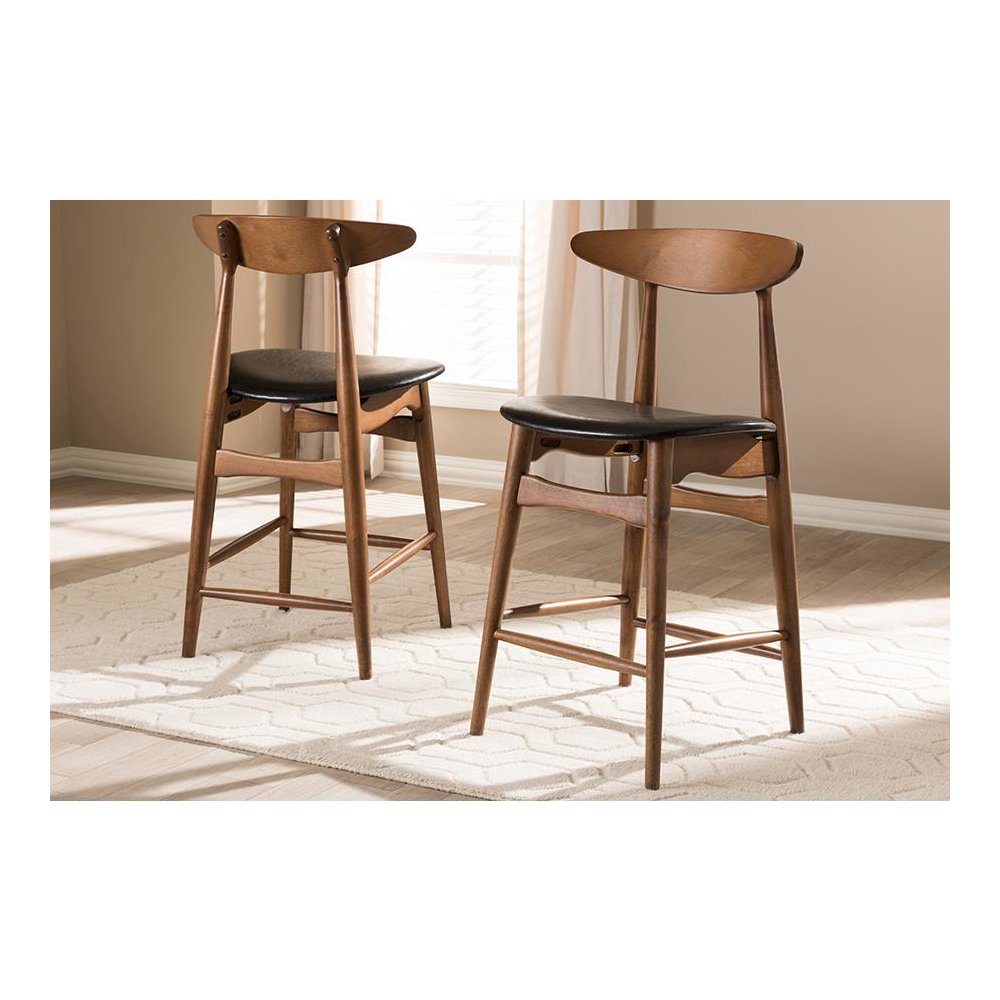 Leather Upholstered Walnut Finished Counter Stool (Set of 2)