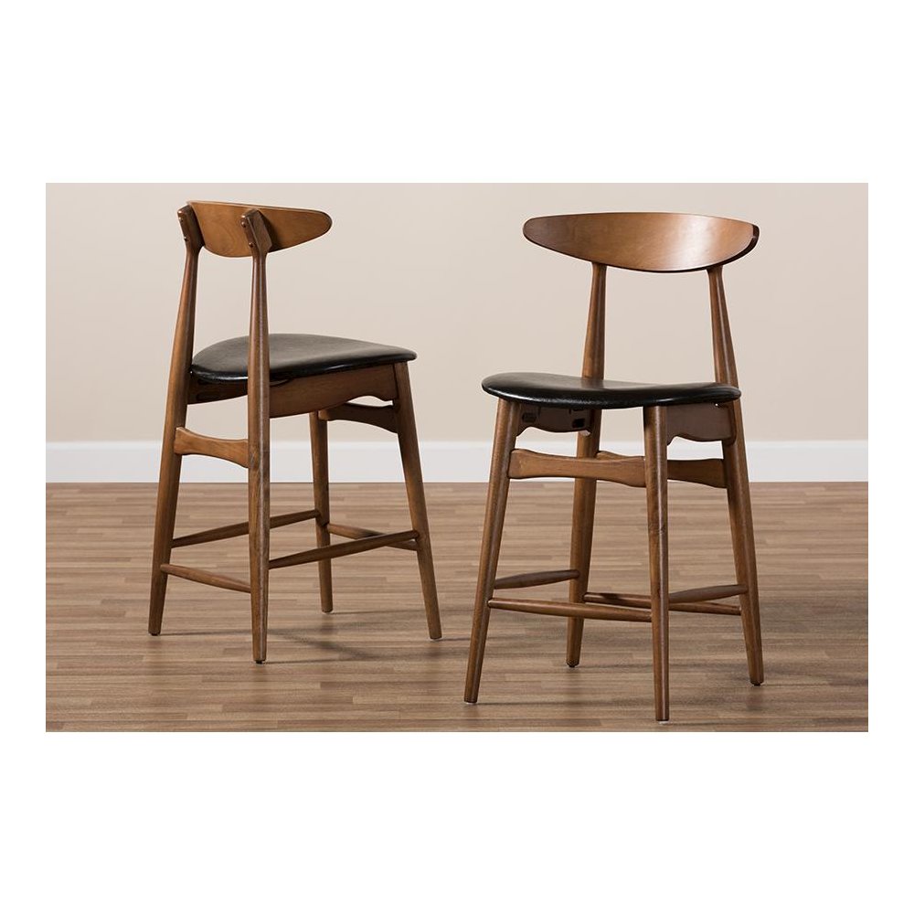 Leather Upholstered Walnut Finished Counter Stool (Set of 2)