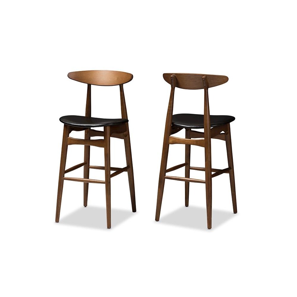 Leather Upholstered Walnut Finished Bar Stool (Set of 2)