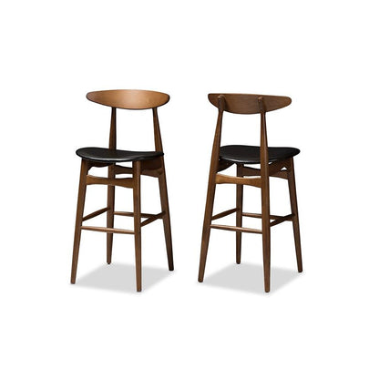 Leather Upholstered Walnut Finished Bar Stool (Set of 2)