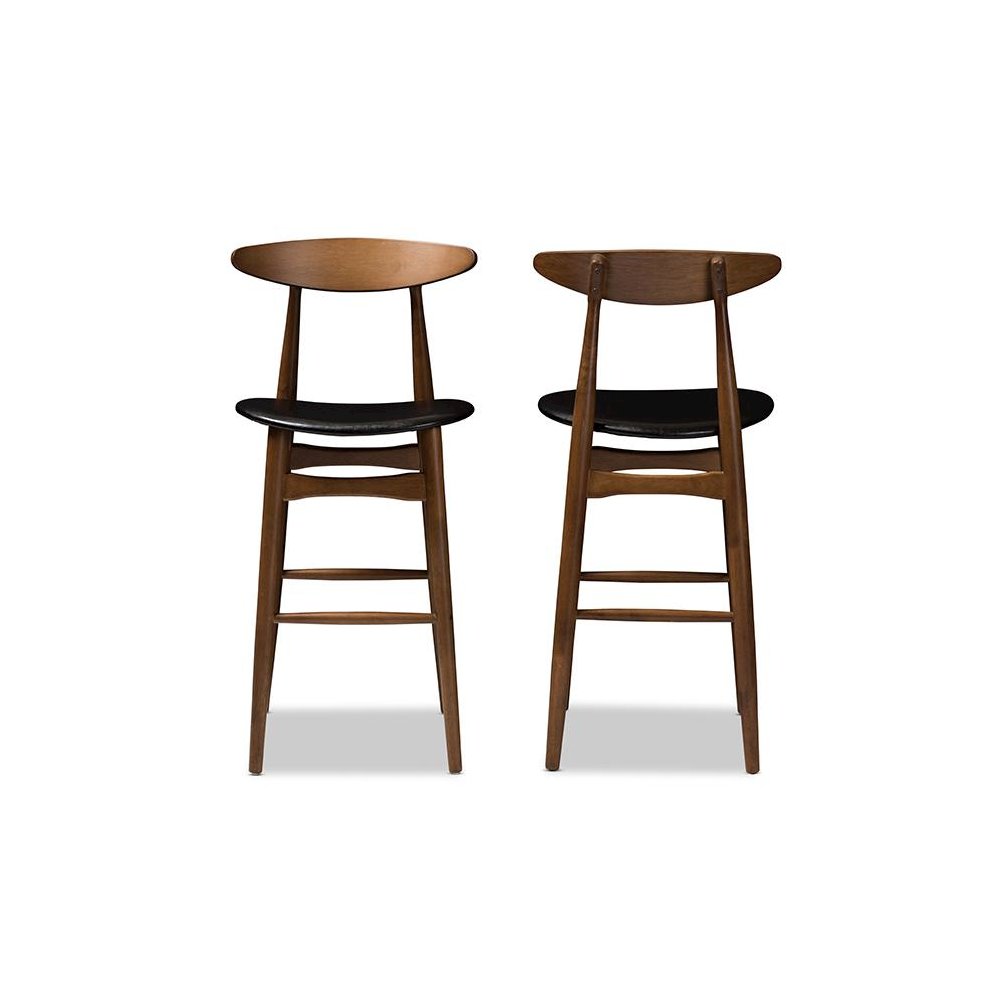 Leather Upholstered Walnut Finished Bar Stool (Set of 2)