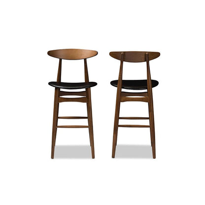 Leather Upholstered Walnut Finished Bar Stool (Set of 2)