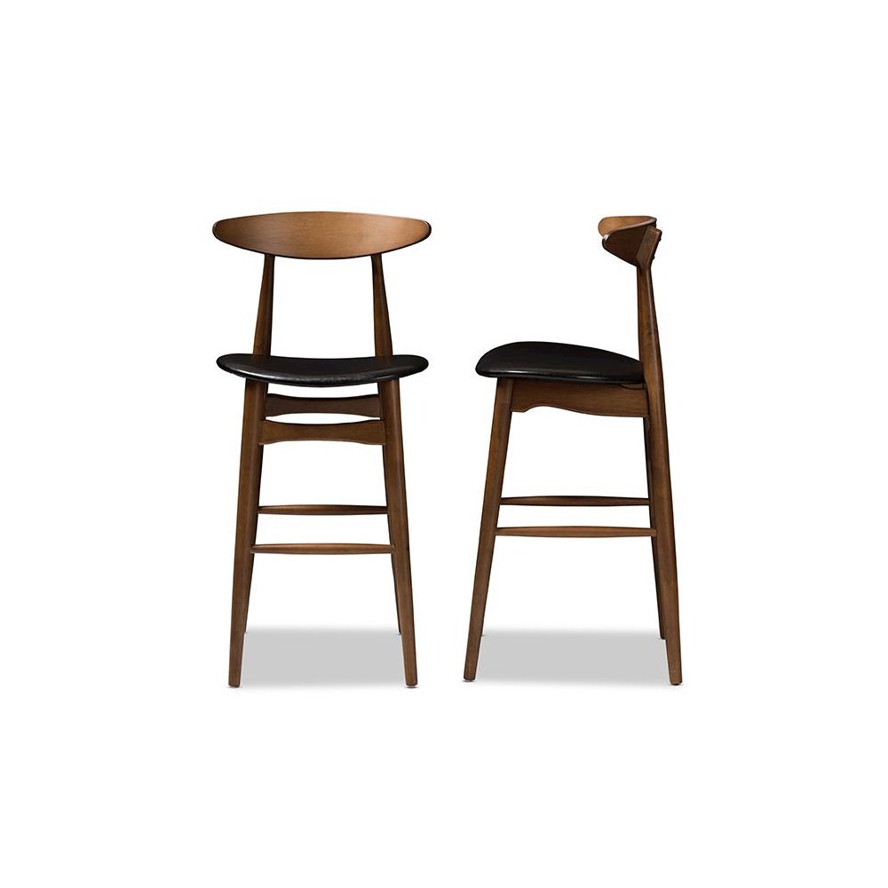 Leather Upholstered Walnut Finished Bar Stool (Set of 2)