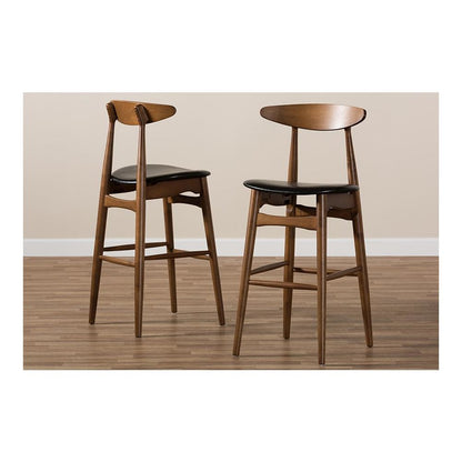Leather Upholstered Walnut Finished Bar Stool (Set of 2)