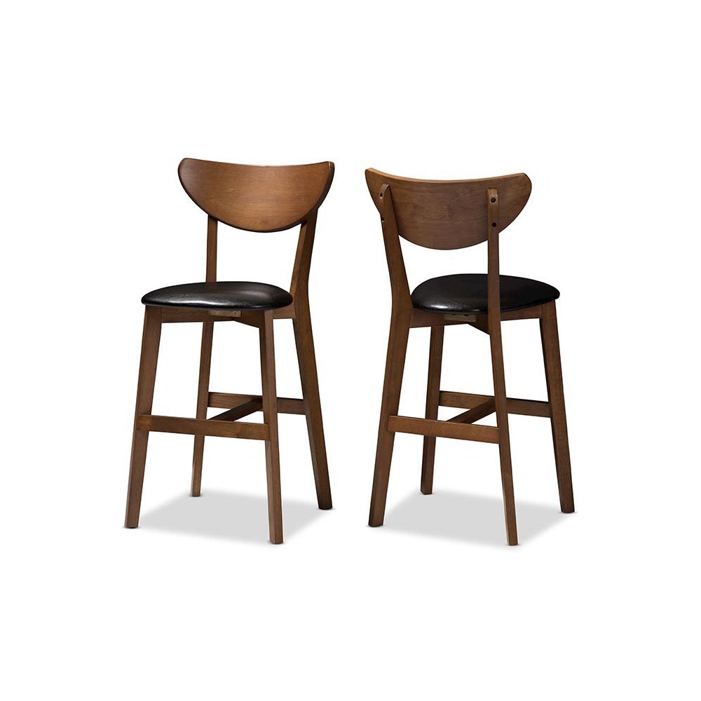 Leather Upholstered Walnut Finished Counter Stool (Set of 2)