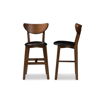 Leather Upholstered Walnut Finished Counter Stool (Set of 2)