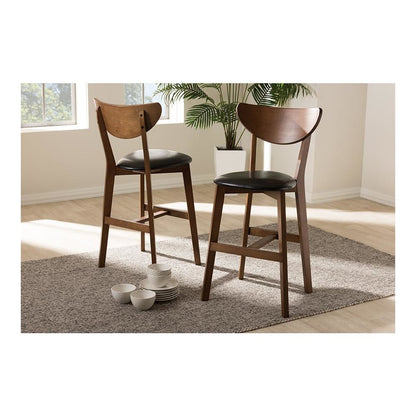 Leather Upholstered Walnut Finished Counter Stool (Set of 2)