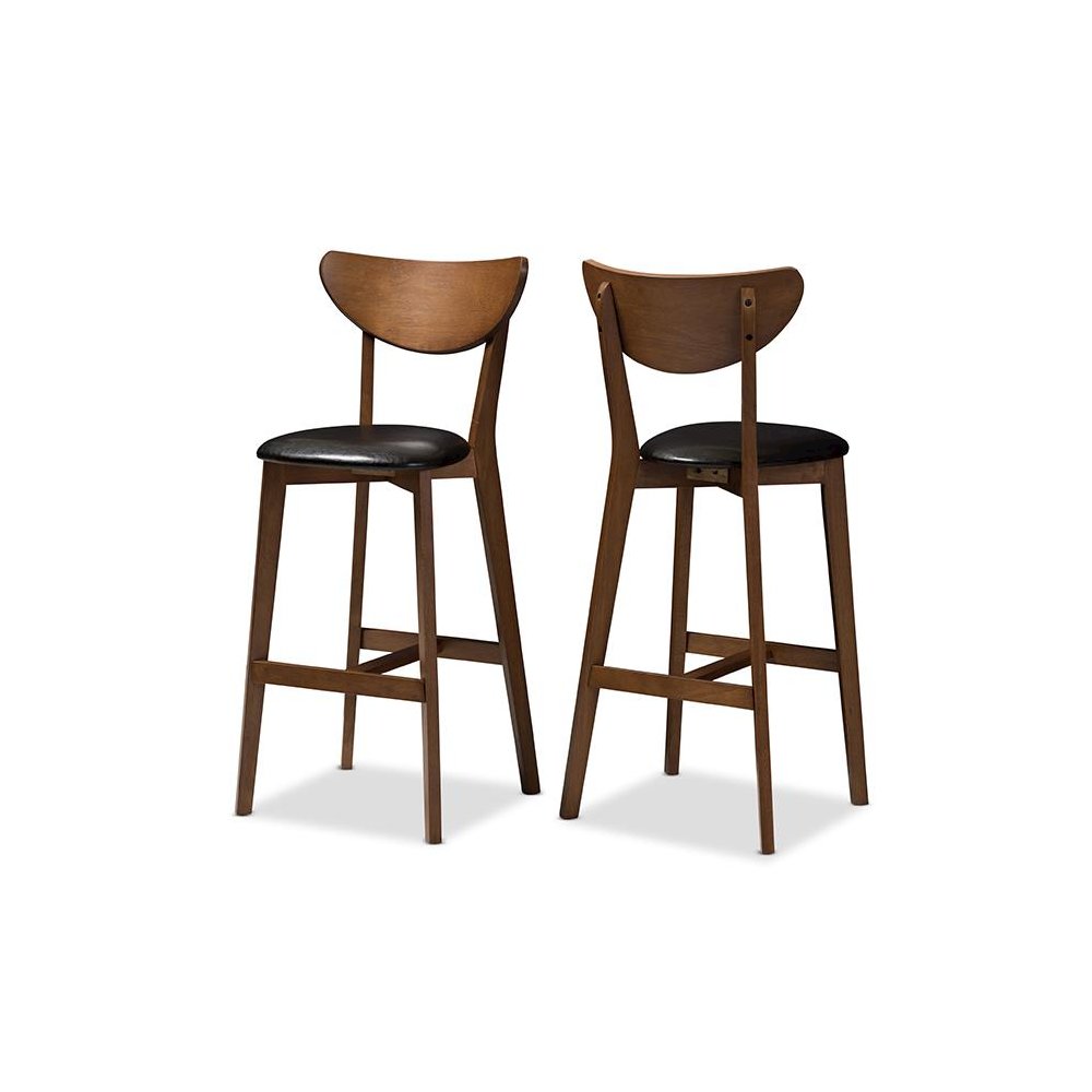 Leather Upholstered Walnut Finished Bar Stool (Set of 2)