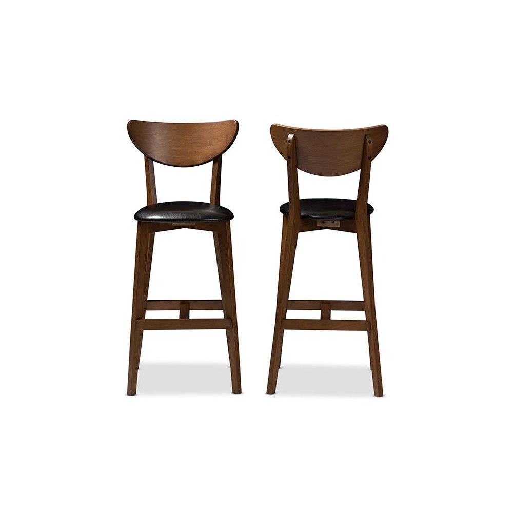 Leather Upholstered Walnut Finished Bar Stool (Set of 2)