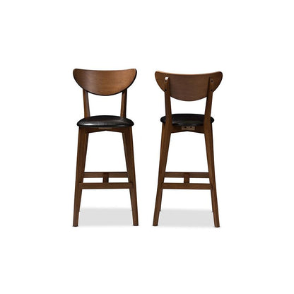 Leather Upholstered Walnut Finished Bar Stool (Set of 2)