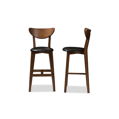 Leather Upholstered Walnut Finished Bar Stool (Set of 2)