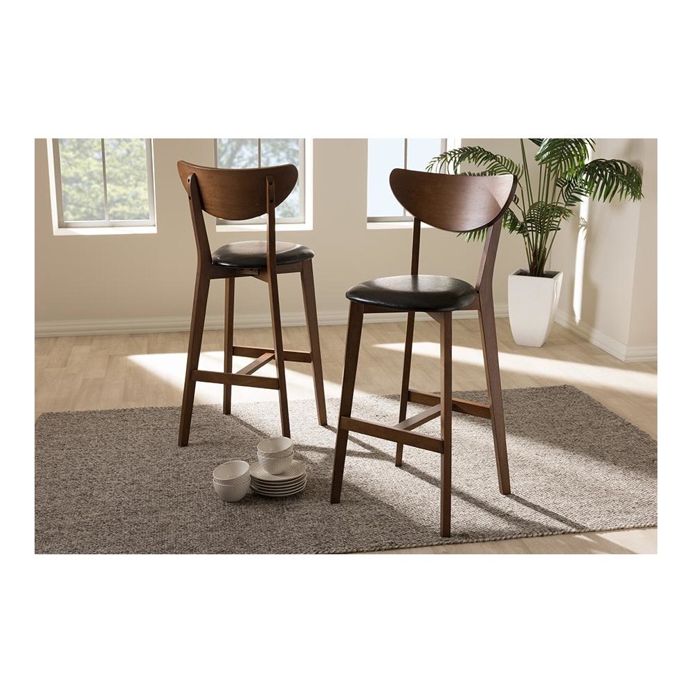 Leather Upholstered Walnut Finished Bar Stool (Set of 2)