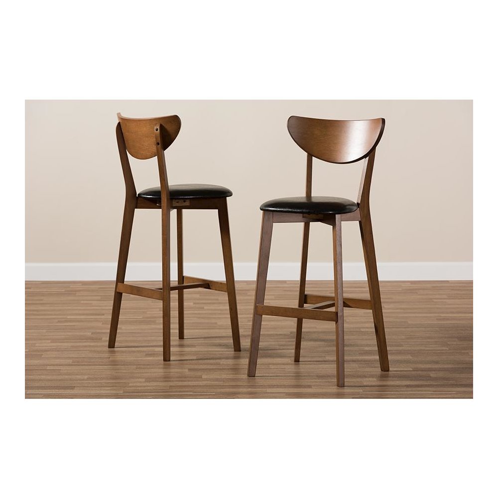 Leather Upholstered Walnut Finished Bar Stool (Set of 2)