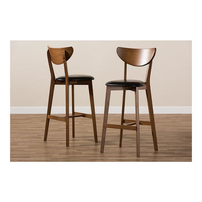 Leather Upholstered Walnut Finished Bar Stool (Set of 2)