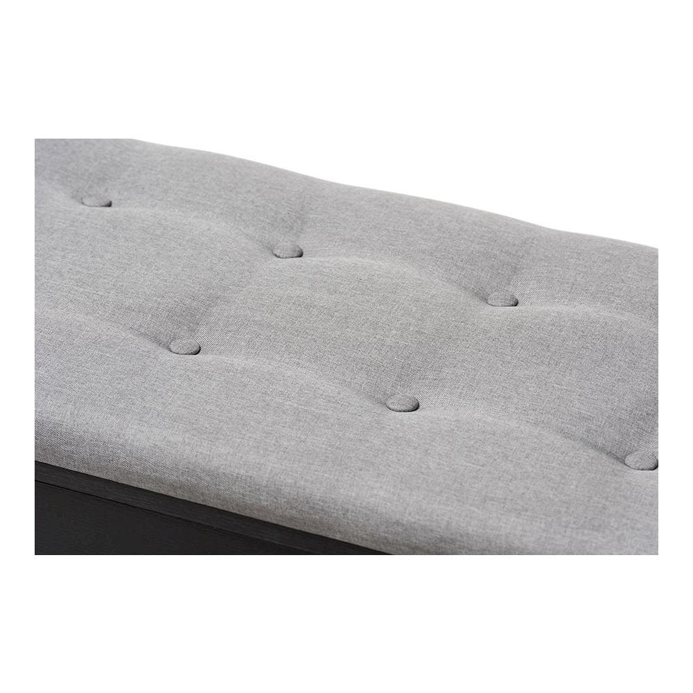 Espresso Finished Grey Fabric Upholstered Cushioned Entryway Bench