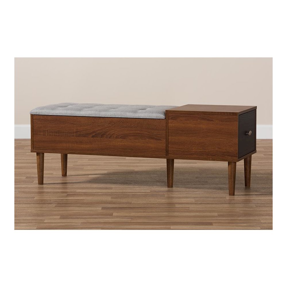 Wood Entryway Storage Grey Fabric Cushioned Bench Shoe Rack Cabinet Organizer