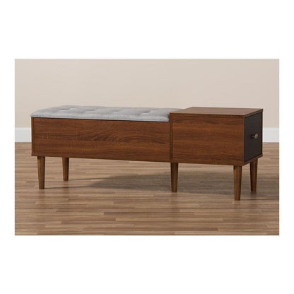 Wood Entryway Storage Grey Fabric Cushioned Bench Shoe Rack Cabinet Organizer