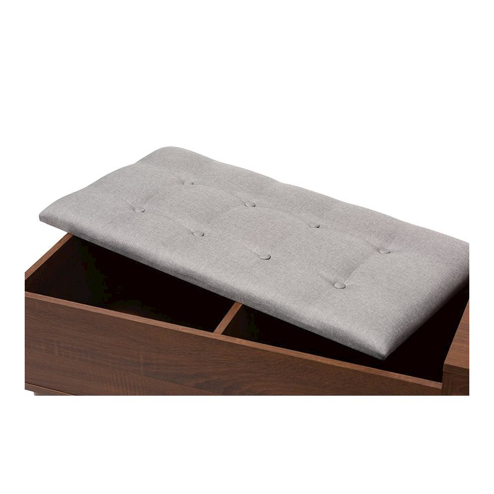 Wood Entryway Storage Grey Fabric Cushioned Bench Shoe Rack Cabinet Organizer