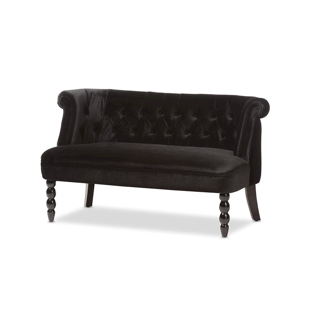Black Velvet Fabric Upholstered 2-seater Loveseat