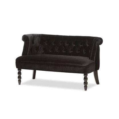 Black Velvet Fabric Upholstered 2-seater Loveseat