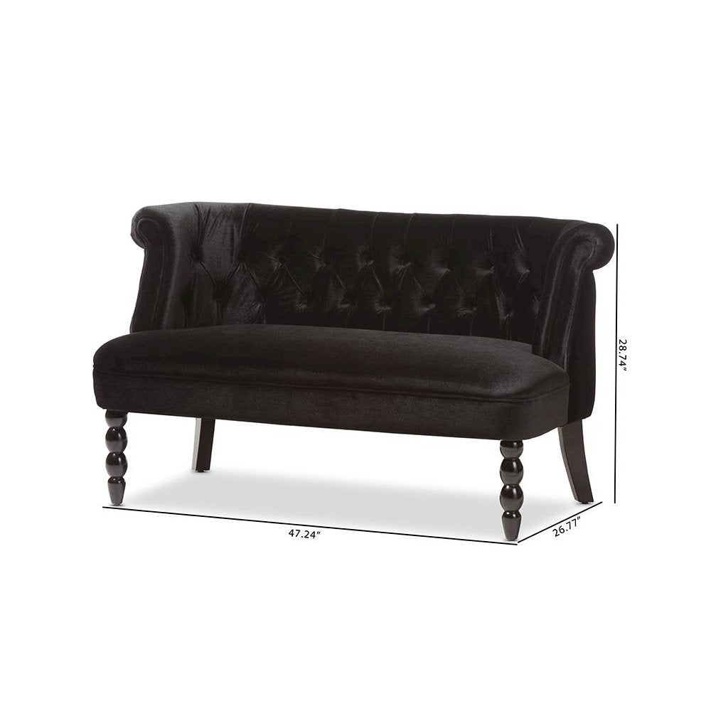 Black Velvet Fabric Upholstered 2-seater Loveseat