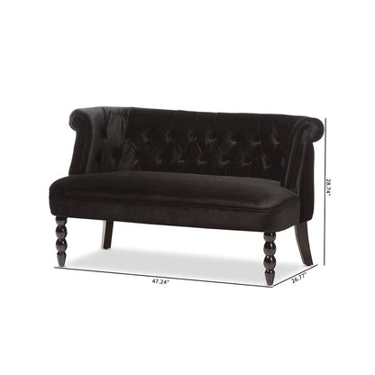 Black Velvet Fabric Upholstered 2-seater Loveseat