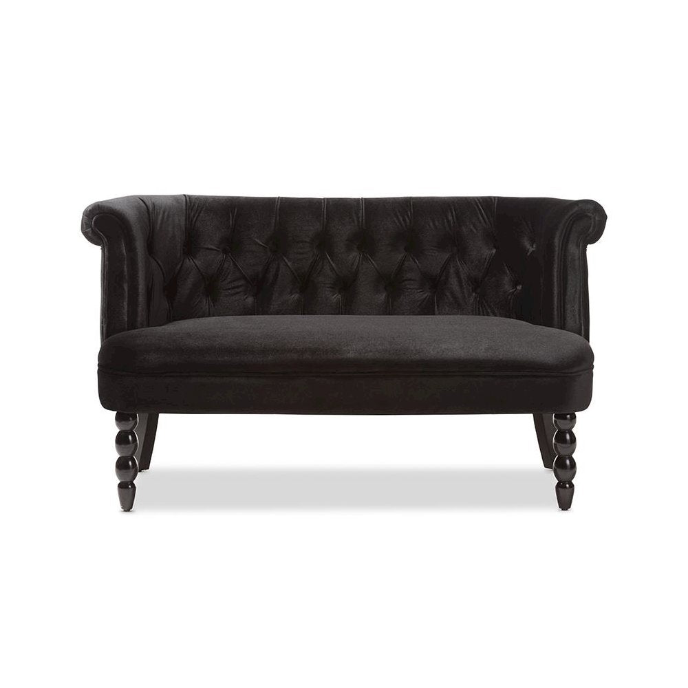 Black Velvet Fabric Upholstered 2-seater Loveseat
