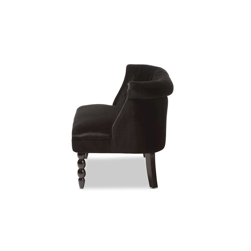 Black Velvet Fabric Upholstered 2-seater Loveseat
