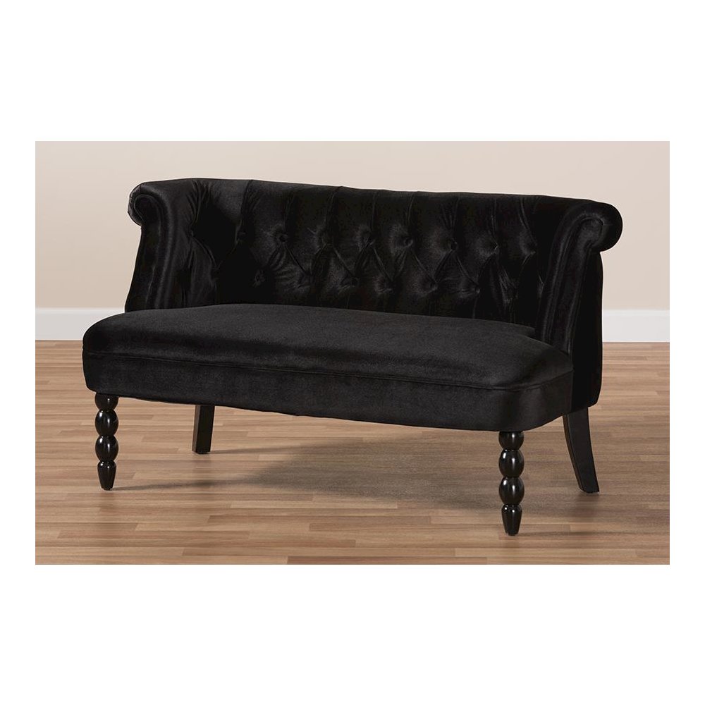 Black Velvet Fabric Upholstered 2-seater Loveseat