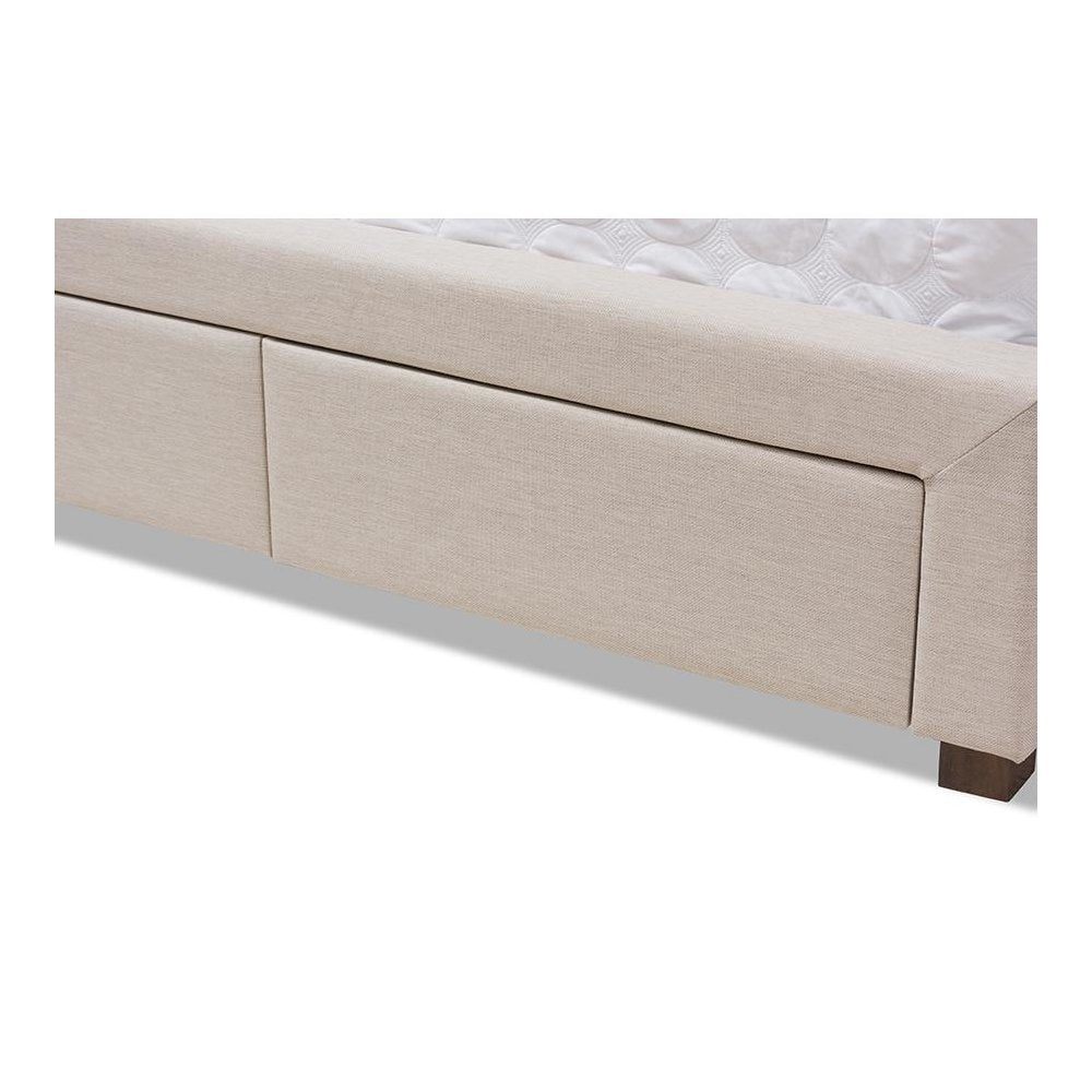 Light Beige Fabric Upholstered Queen Size Storage Bed
